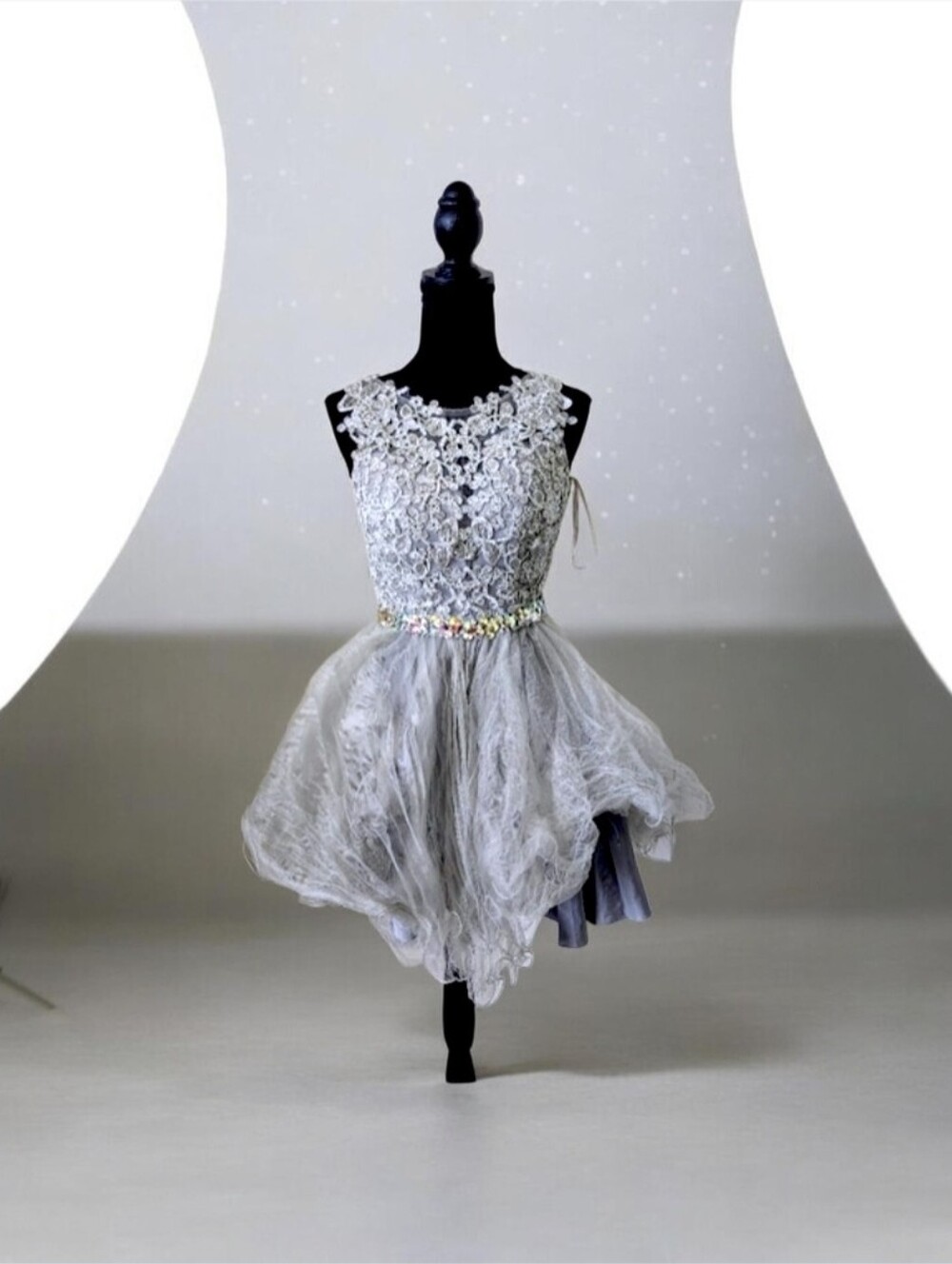 Dancing Queen Gray Lace Mini Dress